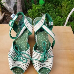 Stylish Green and White Striped Women's Sandals
